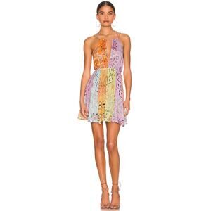NWT Sundress Crystal Mini Dress Saint Tropez Patchwork Print XS Halter Open Back